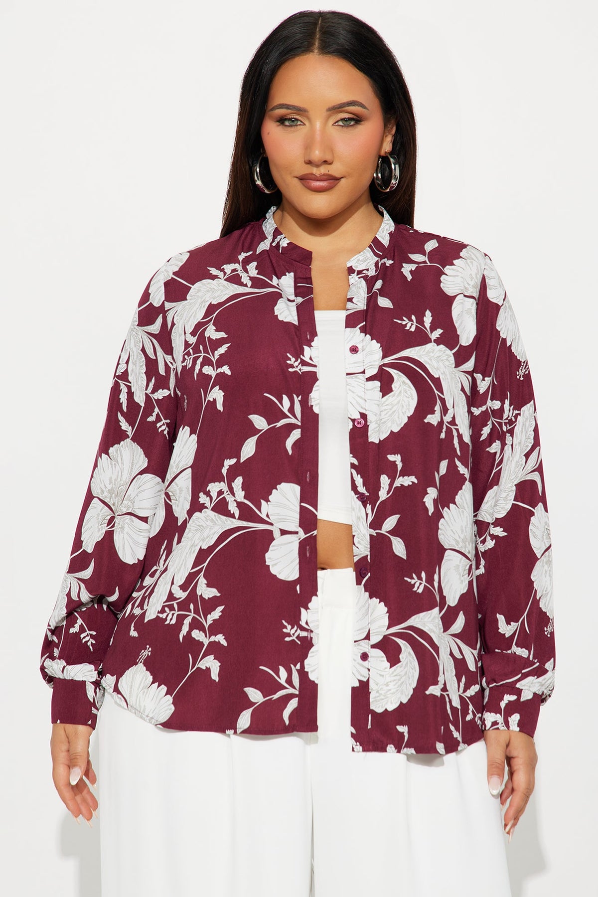 Elan de Paris™ Floral Emotions Top - Burgundy/combo