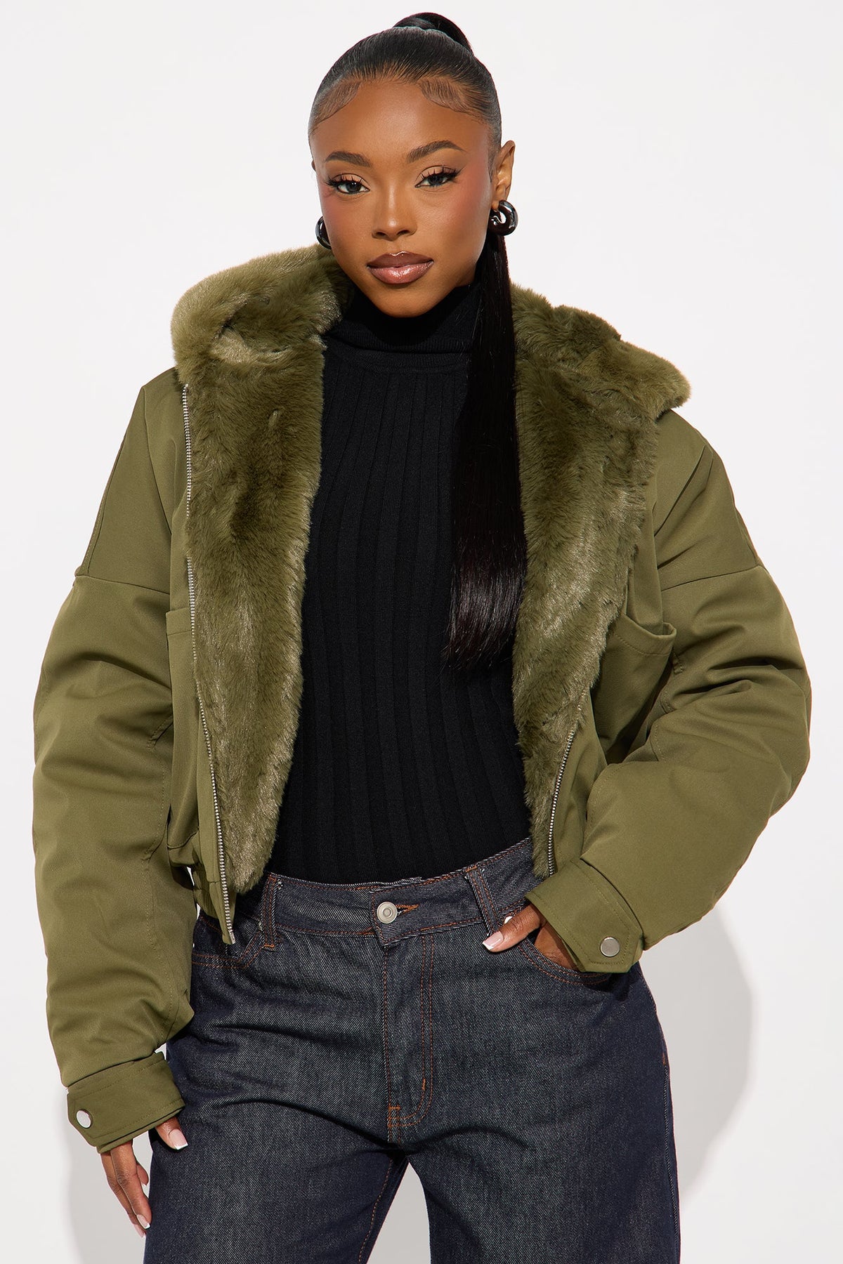 Elan de Paris™ Don't Keep Your Cool Puffer Jacket - Olive
