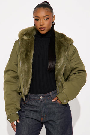 Elan de Paris™ Don't Keep Your Cool Puffer Jacket - Olive