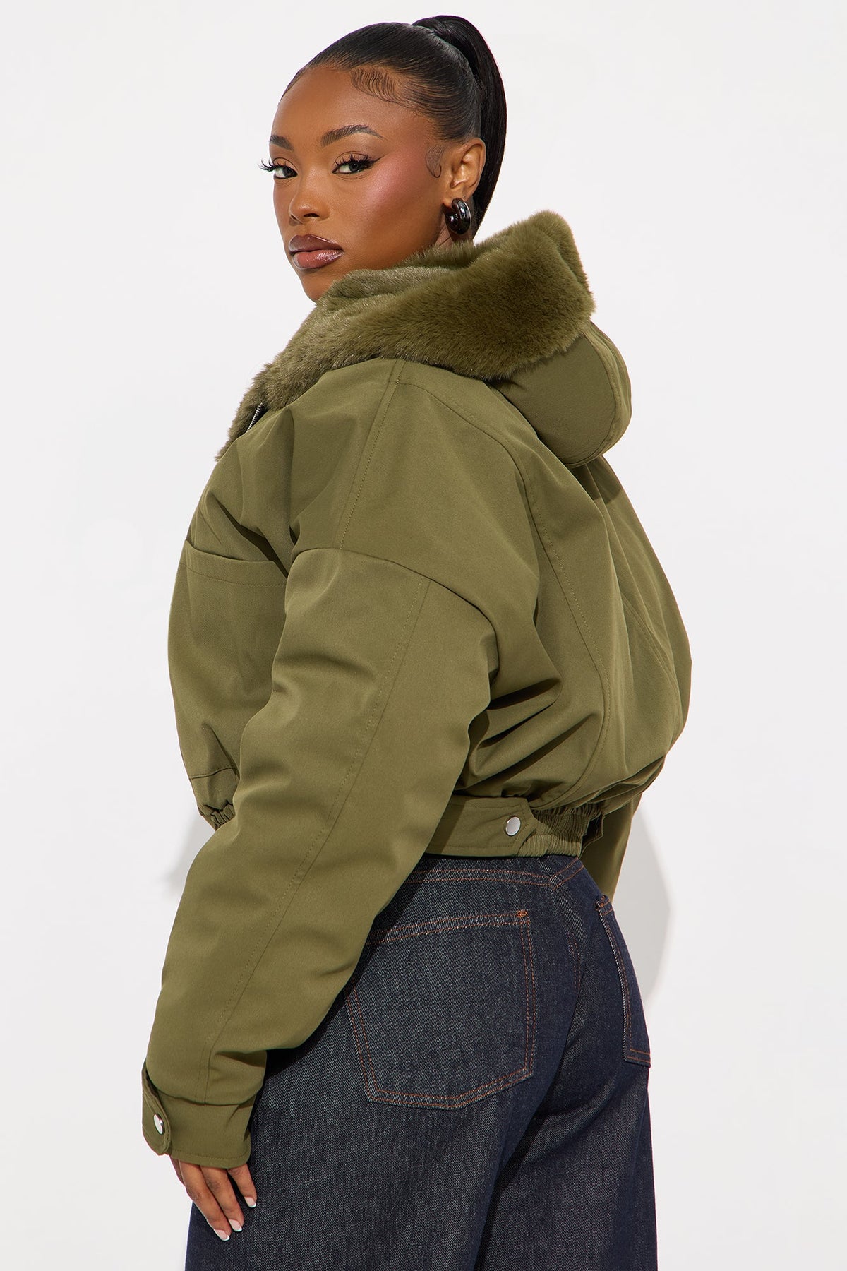 Elan de Paris™ Don't Keep Your Cool Puffer Jacket - Olive