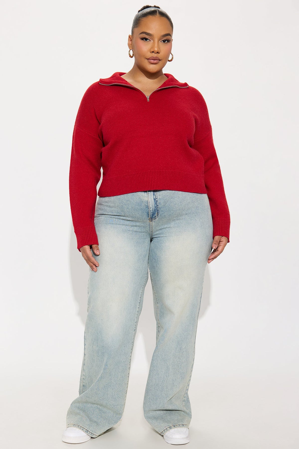 Elan de Paris™ Vintage Feels Quarter Zip Sweater - Red