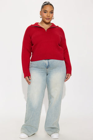 Elan de Paris™ Vintage Feels Quarter Zip Sweater - Red