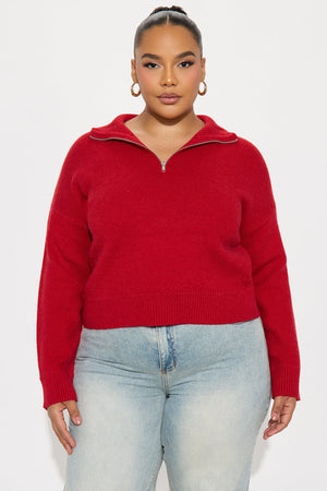 Elan de Paris™ Vintage Feels Quarter Zip Sweater - Red