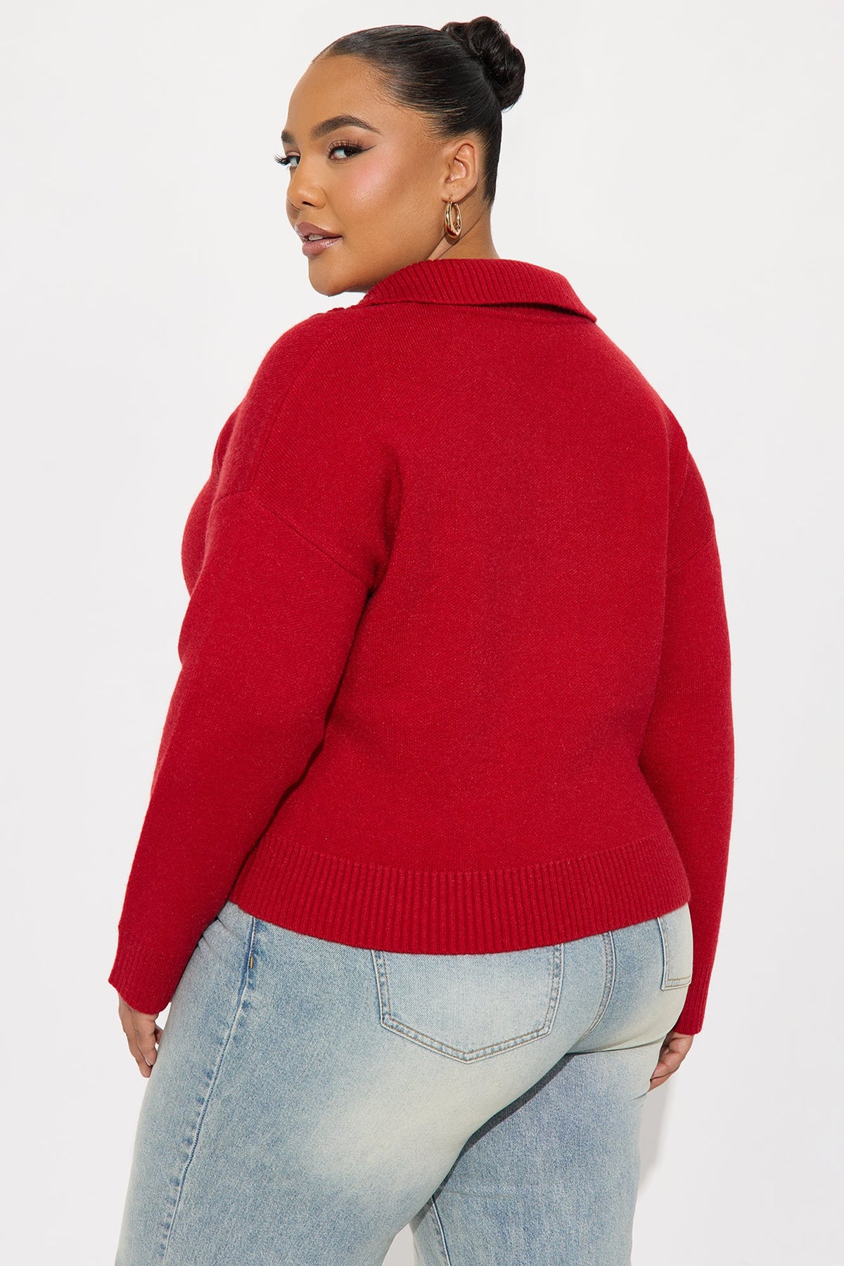 Elan de Paris™ Vintage Feels Quarter Zip Sweater - Red