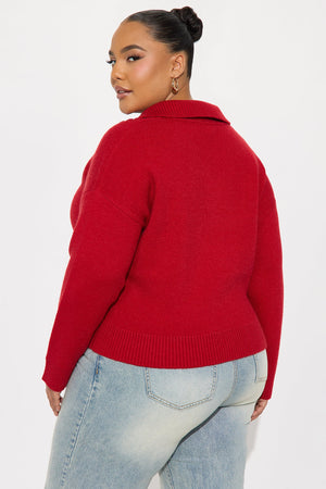 Elan de Paris™ Vintage Feels Quarter Zip Sweater - Red
