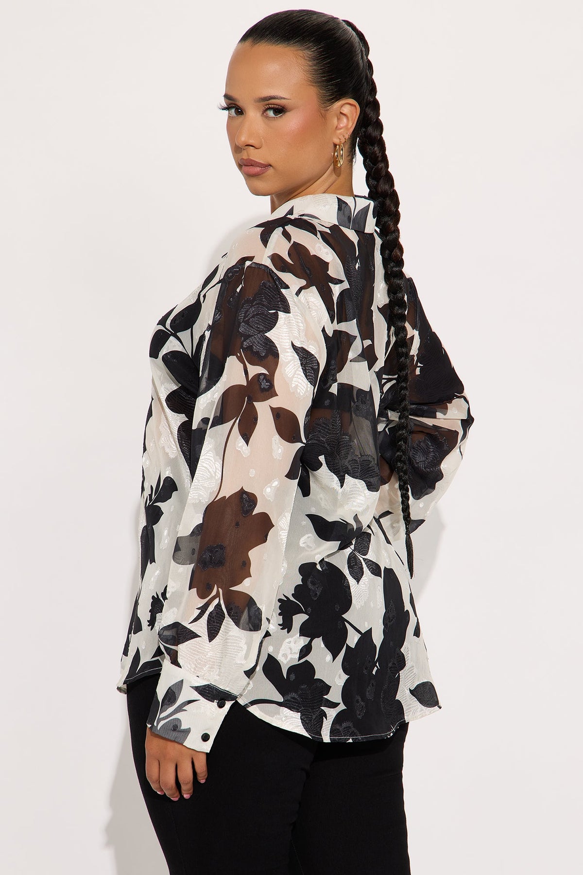 Elan de Paris™ Malissa Floral Chiffon Shirt - Black/combo