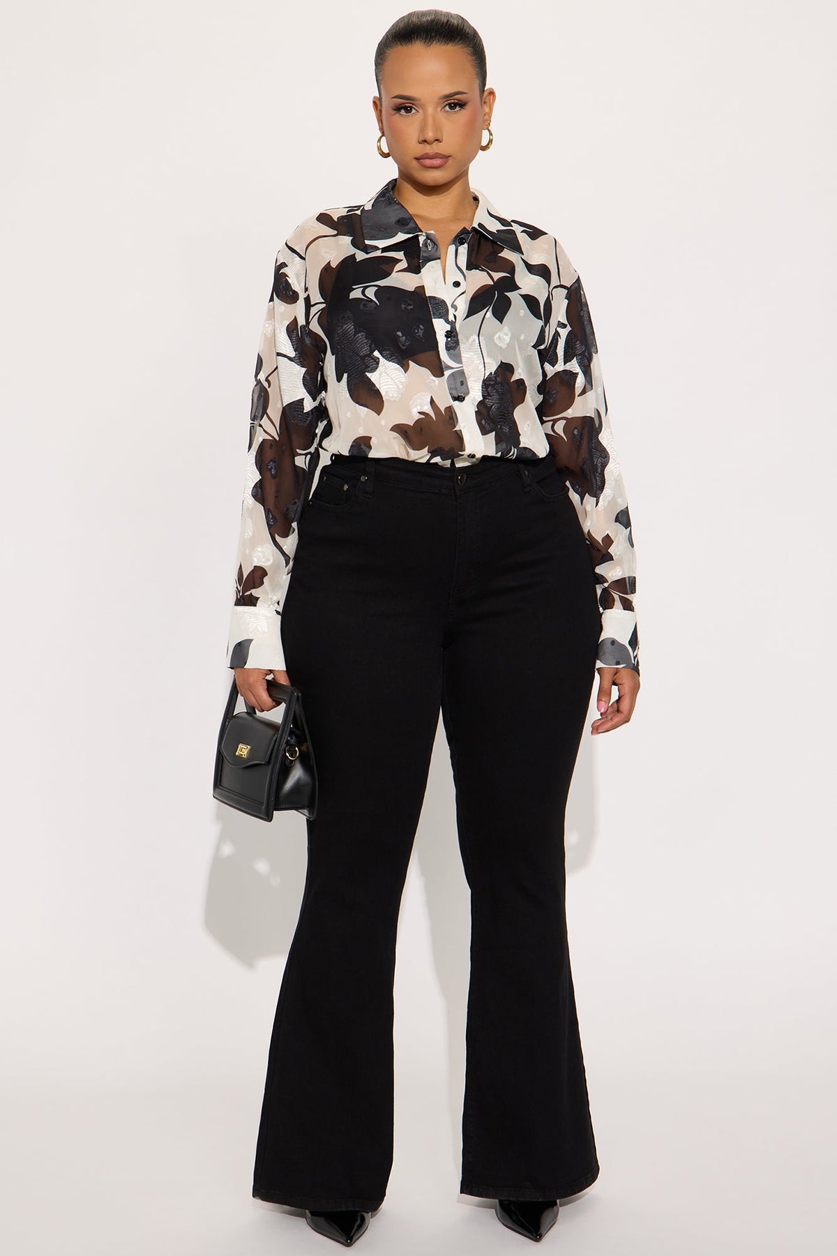 Elan de Paris™ Malissa Floral Chiffon Shirt - Black/combo