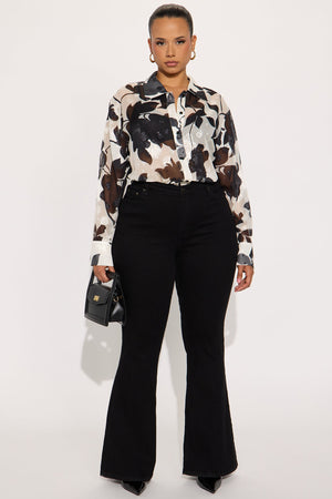 Elan de Paris™ Malissa Floral Chiffon Shirt - Black/combo