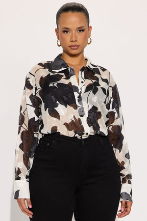 Elan de Paris™ Malissa Floral Chiffon Shirt - Black/combo