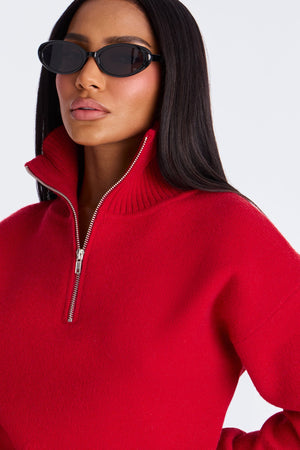 Elan de Paris™ Vintage Feels Quarter Zip Sweater - Red