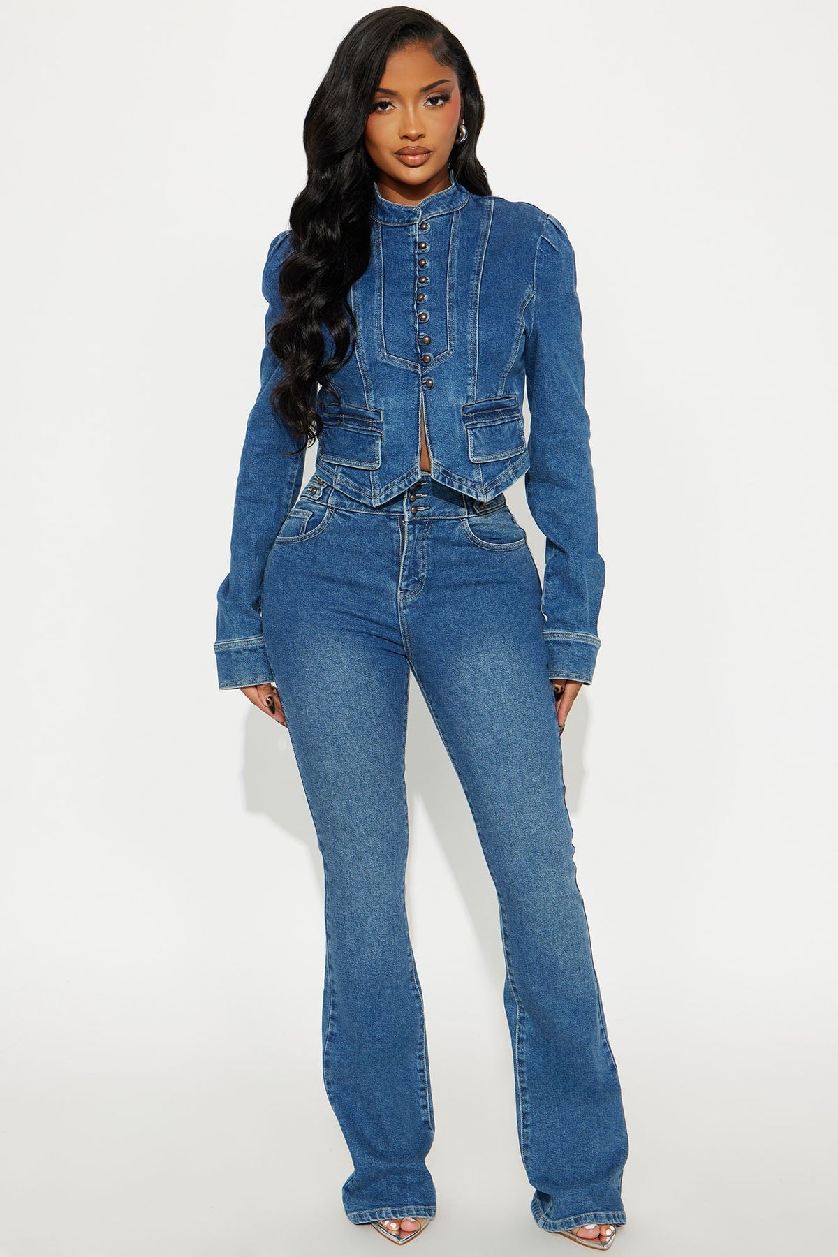 Elan de Paris™ Jocelyn Denim Pant Set - Medium Wash