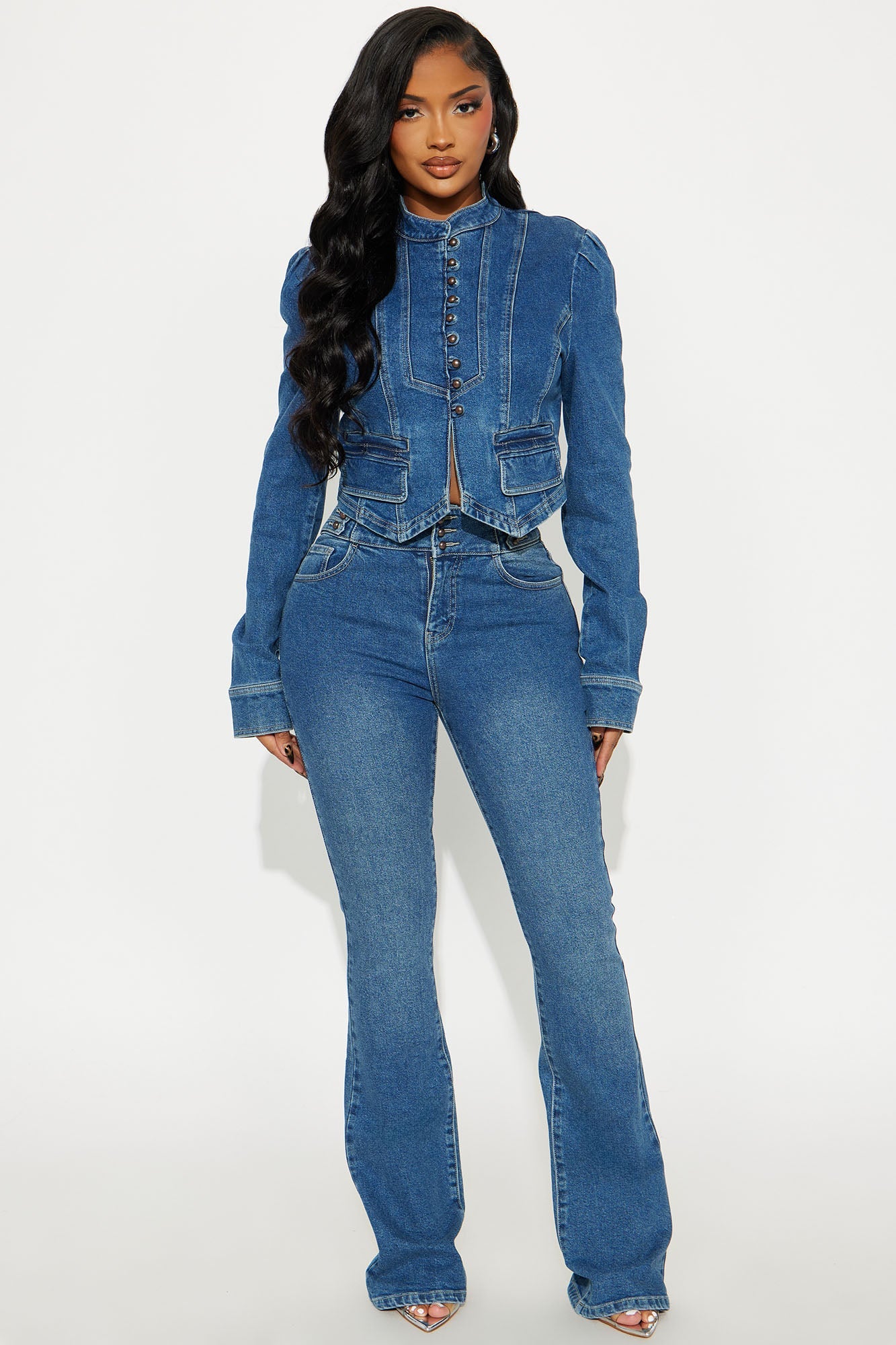 Elan de Paris™ Jocelyn Denim Pant Set - Medium Wash