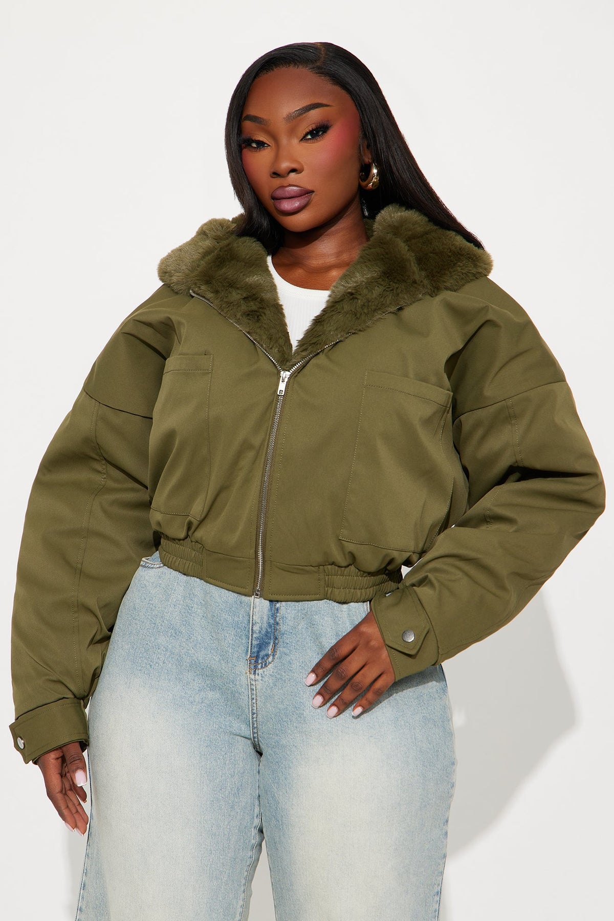 Elan de Paris™ Don't Keep Your Cool Puffer Jacket - Olive