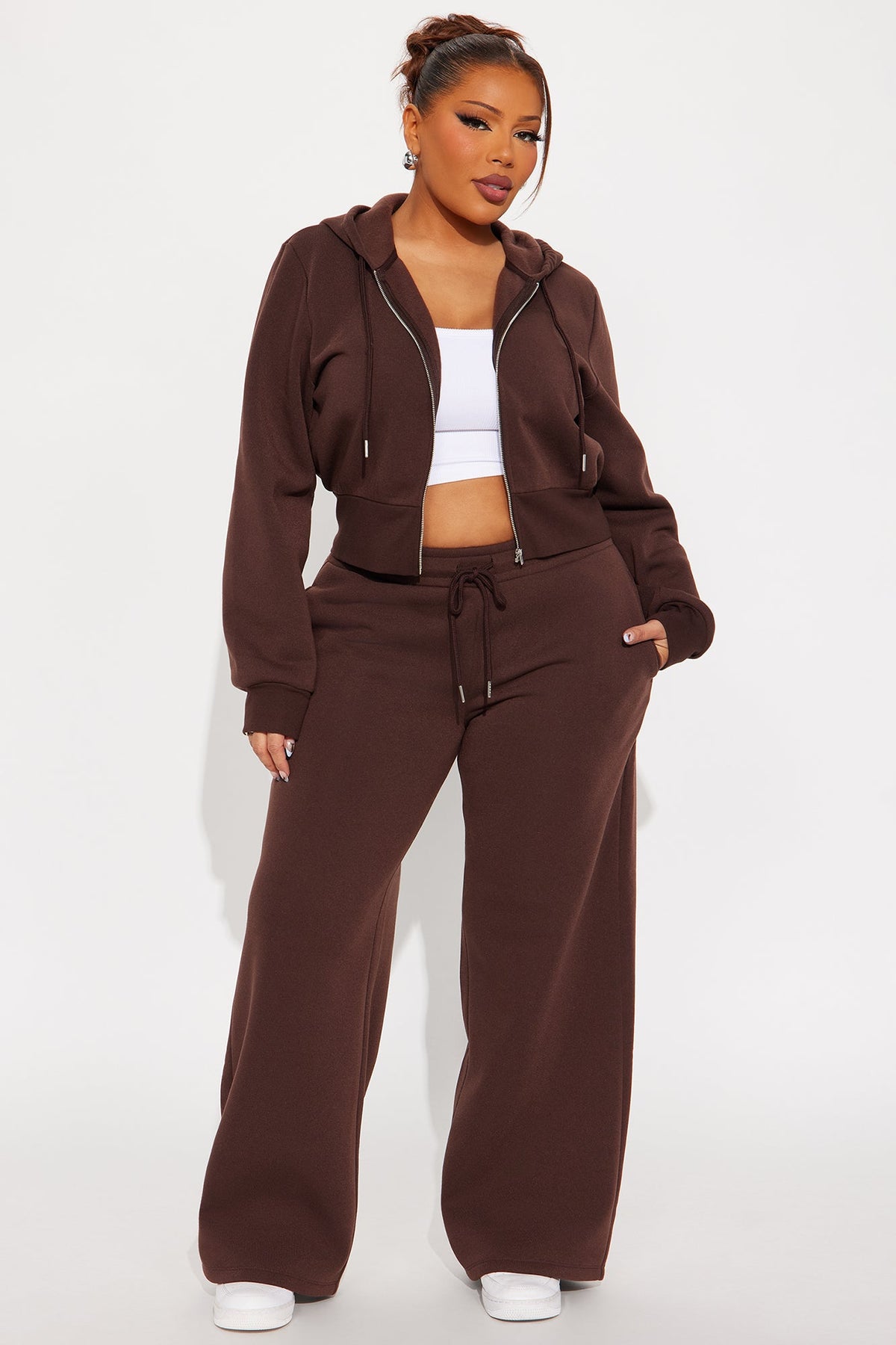 Elan de Paris™ Charlie Fleece Zip Up Pant Set - Chocolate