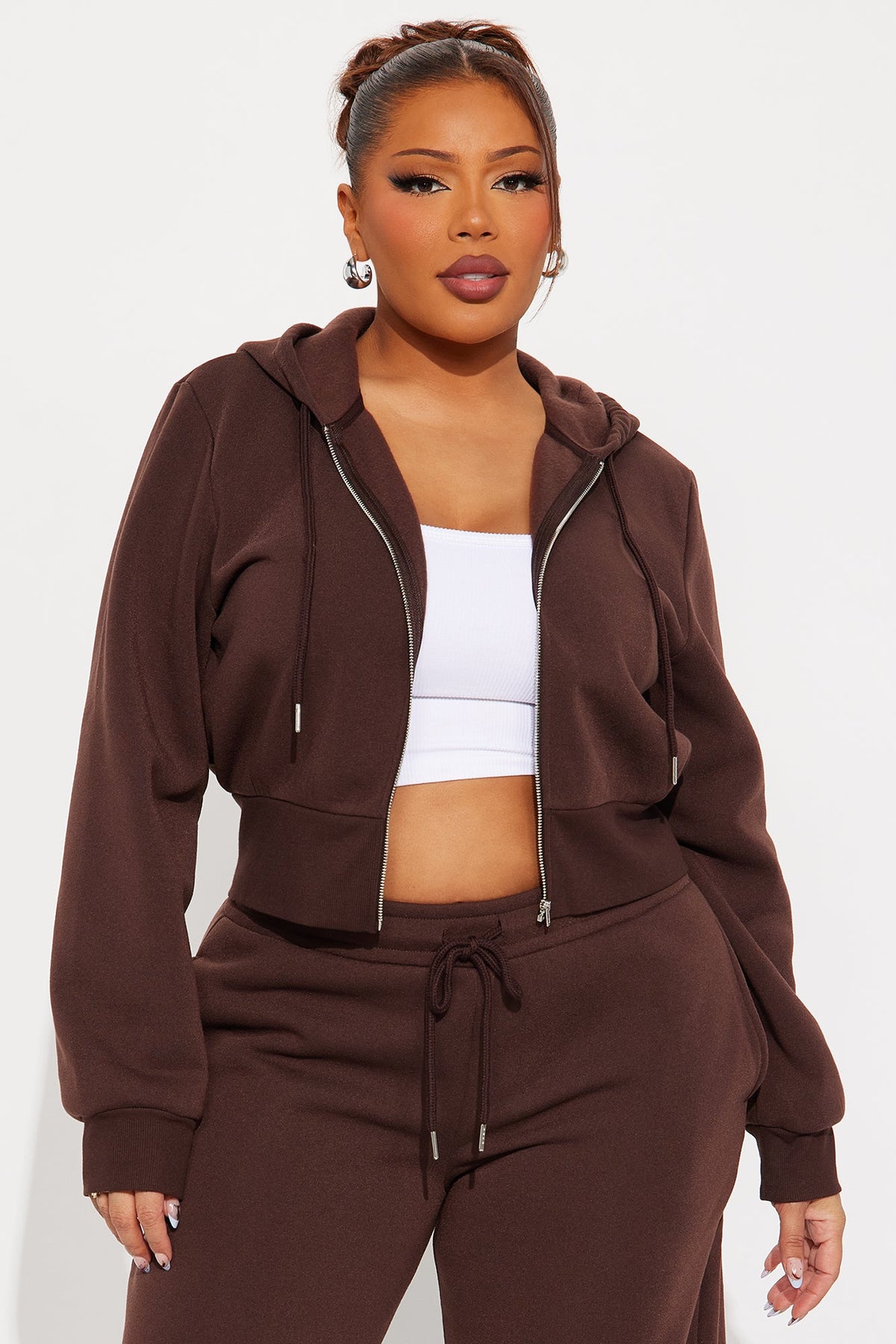 Elan de Paris™ Charlie Fleece Zip Up Pant Set - Chocolate