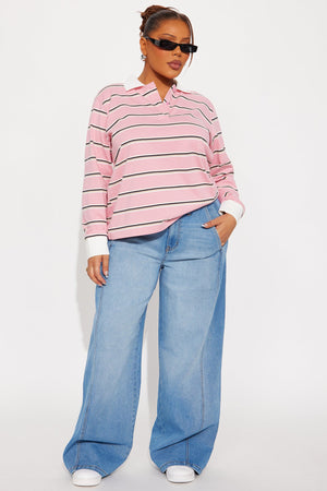 Elan de Paris™ Jazz Long Sleeve Polo Top - Pink/combo