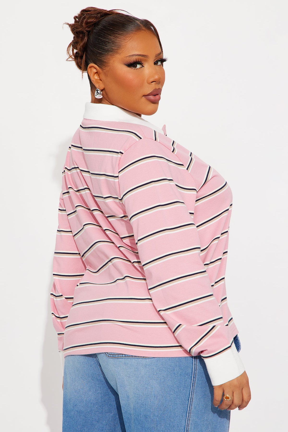 Elan de Paris™ Jazz Long Sleeve Polo Top - Pink/combo