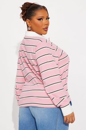 Elan de Paris™ Jazz Long Sleeve Polo Top - Pink/combo