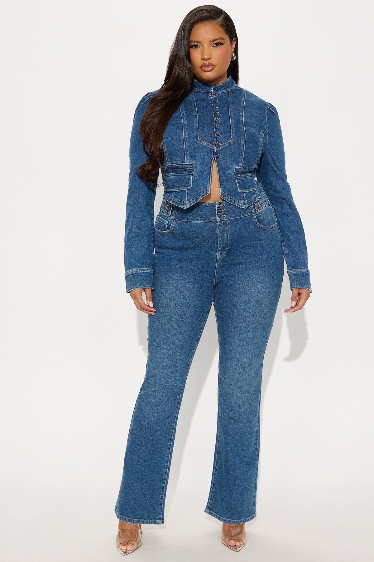 Elan de Paris™ Jocelyn Denim Pant Set - Medium Wash