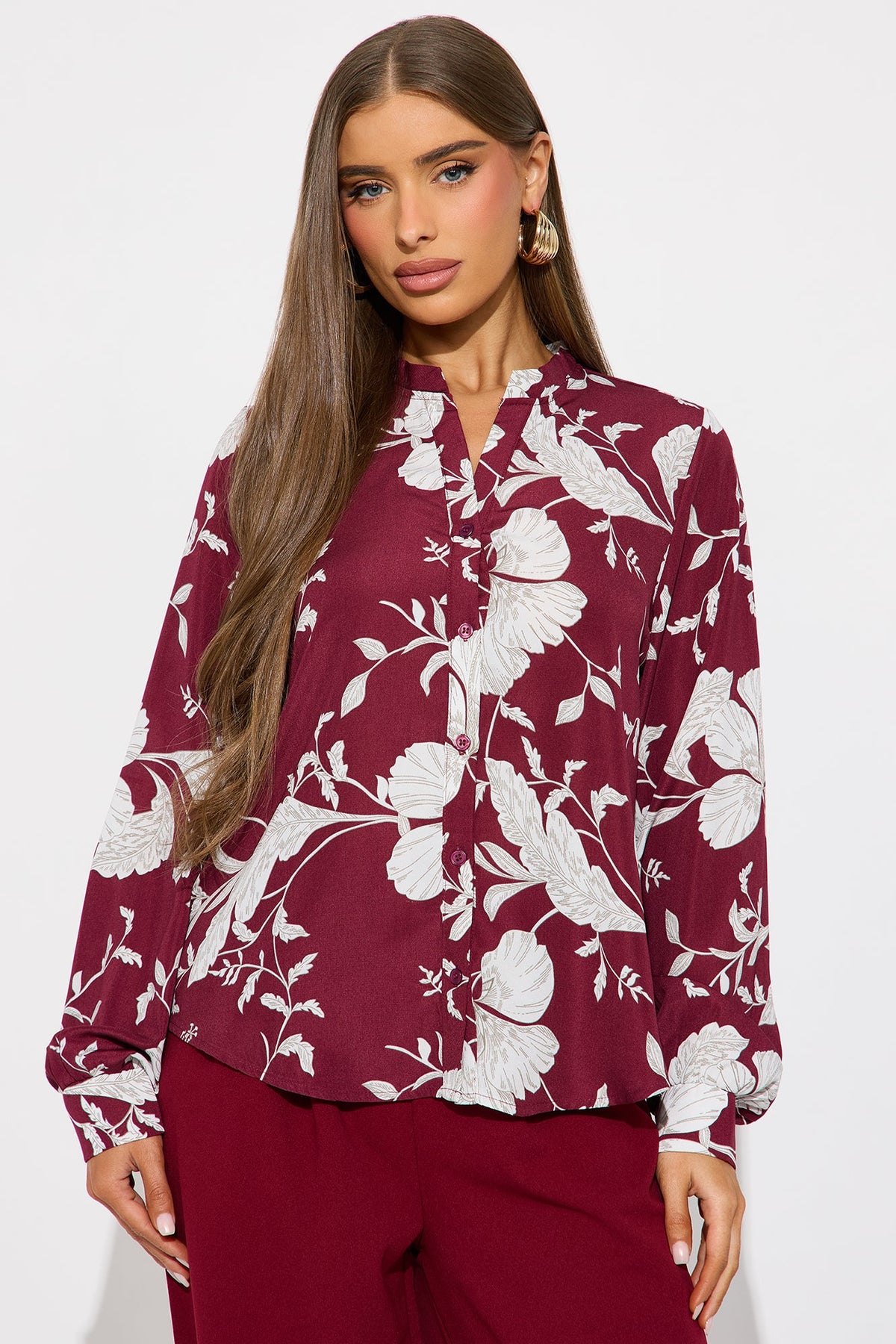 Elan de Paris™ Floral Emotions Top - Burgundy/combo
