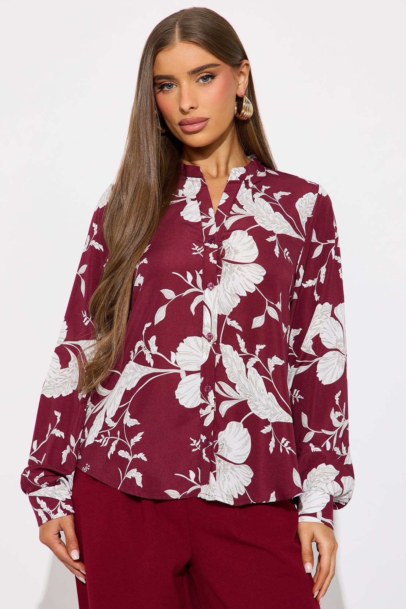 Elan de Paris™ Floral Emotions Top - Burgundy/combo