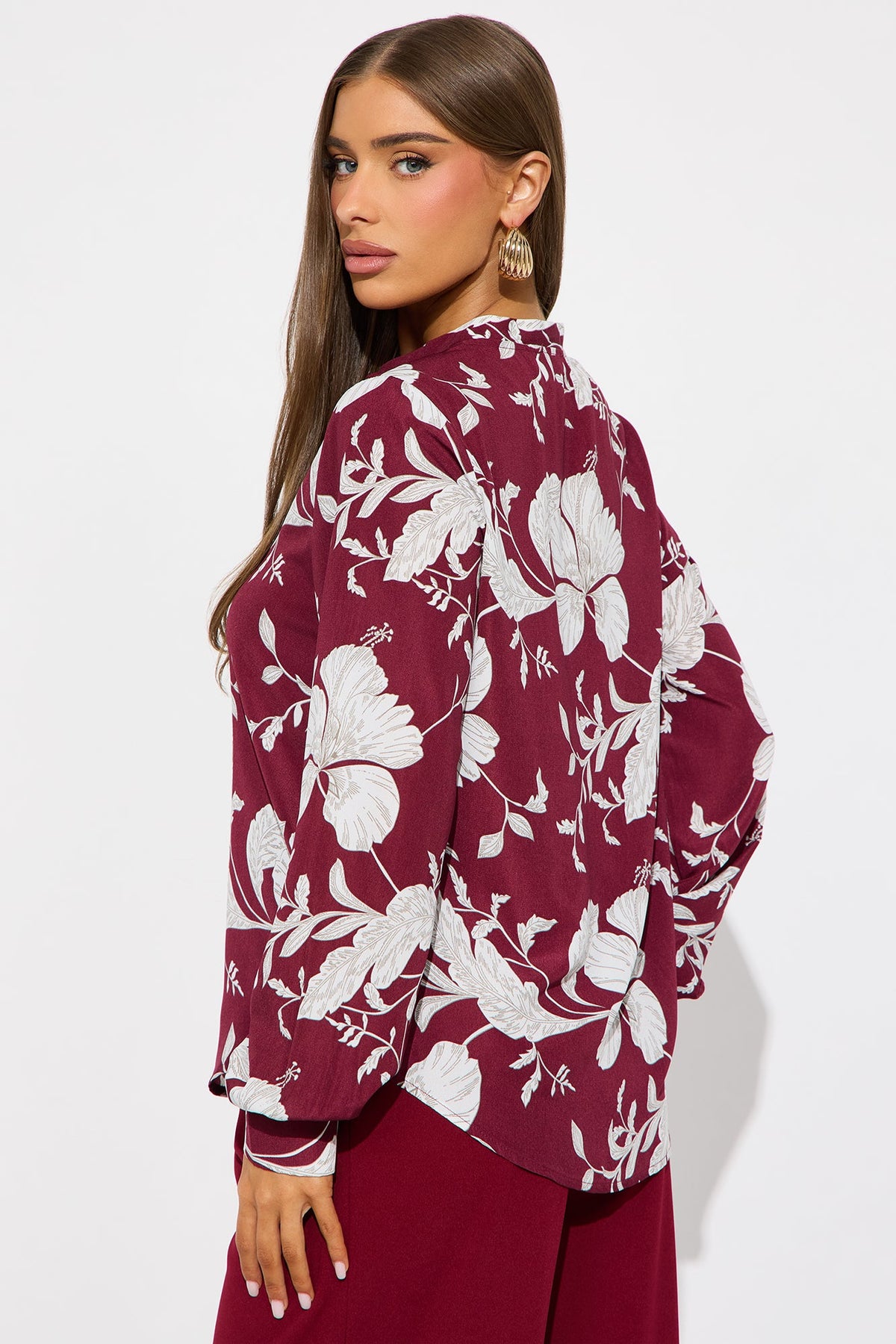 Elan de Paris™ Floral Emotions Top - Burgundy/combo