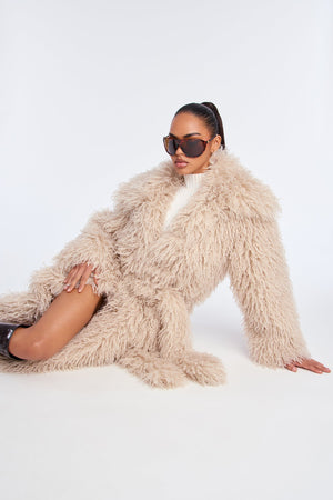 Elan de Paris™ Glamour Rush Faux Fur Coat - Oatmeal