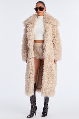 Elan de Paris™ Glamour Rush Faux Fur Coat - Oatmeal