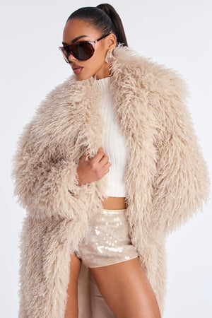 Elan de Paris™ Glamour Rush Faux Fur Coat - Oatmeal
