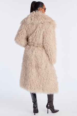Elan de Paris™ Glamour Rush Faux Fur Coat - Oatmeal