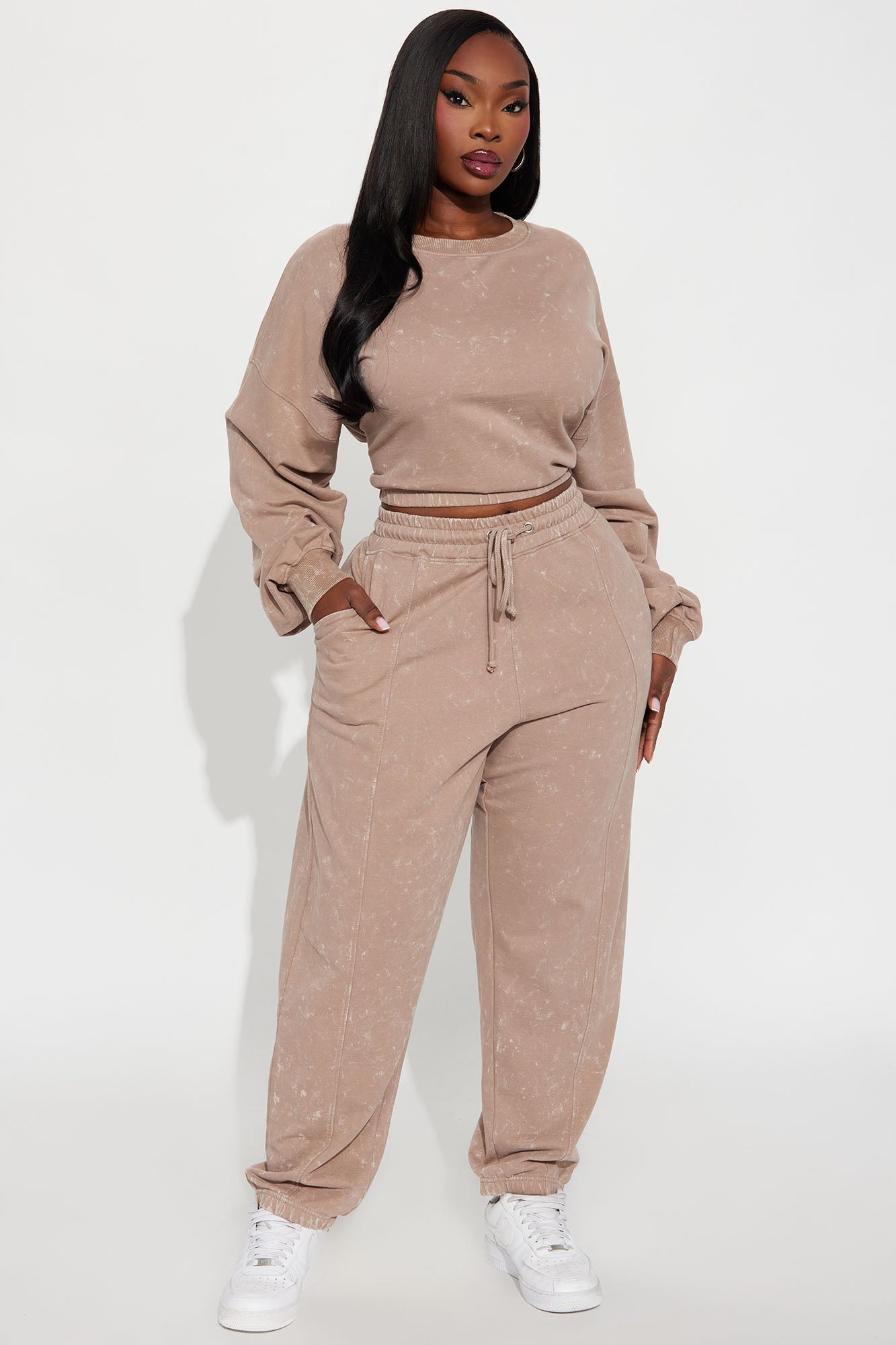 Elan de Paris™ Willow Washed Jogger Set - Mocha