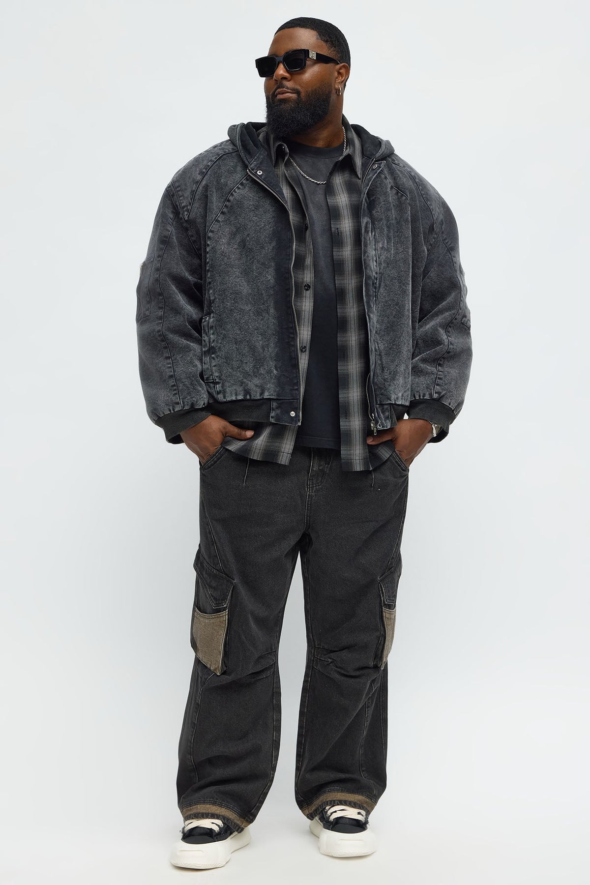 Elan de Paris™ Oversized Padded Hooded Utility Bomber - Charcoal/combo