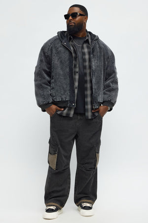 Elan de Paris™ Oversized Padded Hooded Utility Bomber - Charcoal/combo