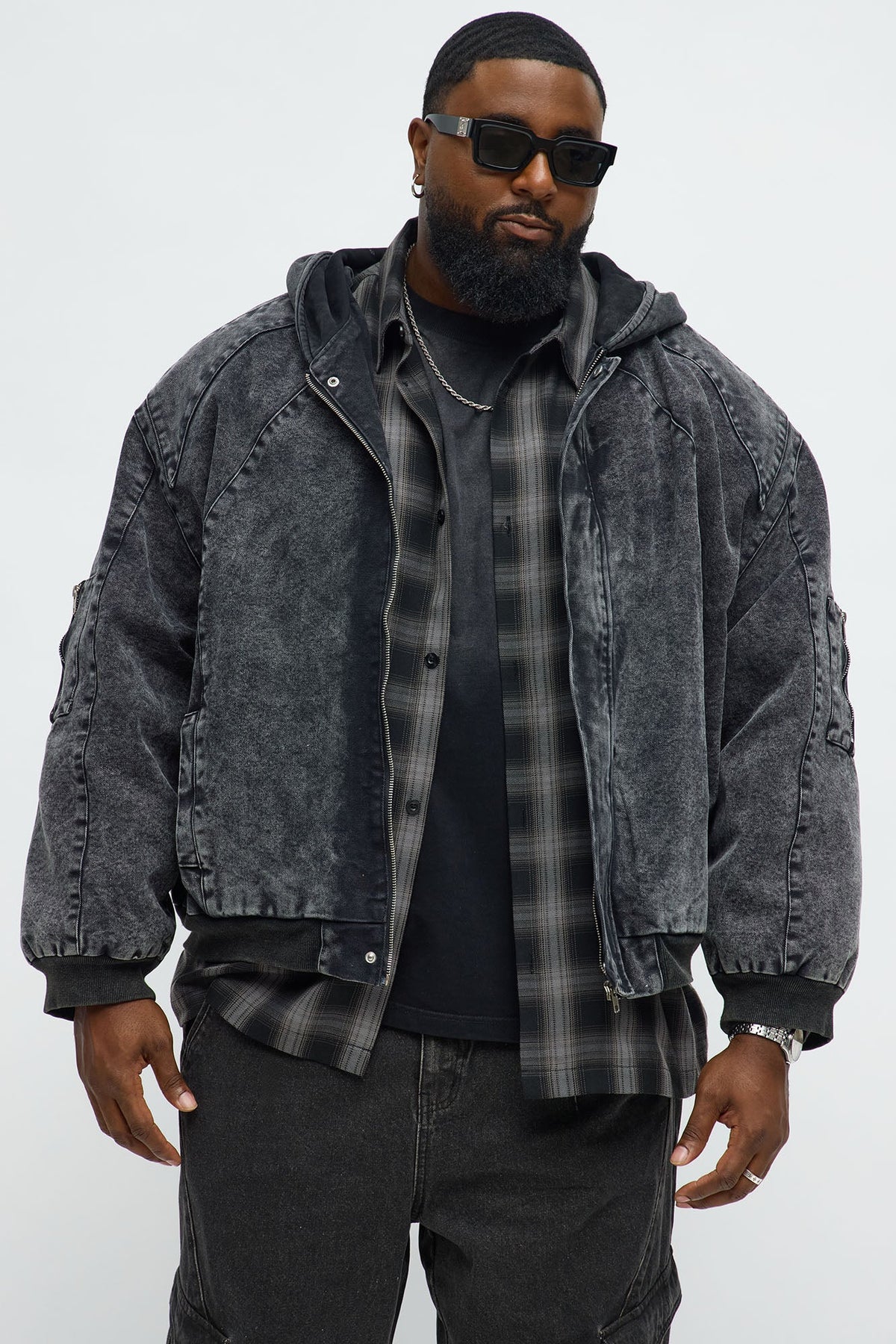 Elan de Paris™ Oversized Padded Hooded Utility Bomber - Charcoal/combo