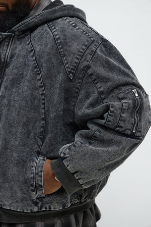 Elan de Paris™ Oversized Padded Hooded Utility Bomber - Charcoal/combo