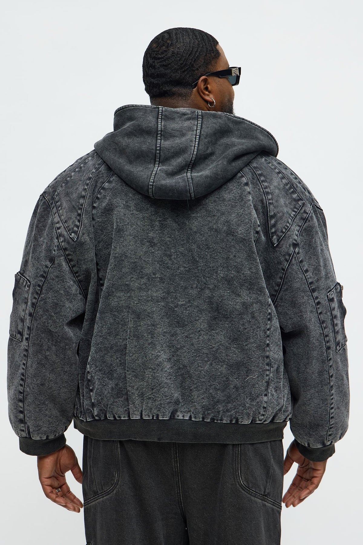 Elan de Paris™ Oversized Padded Hooded Utility Bomber - Charcoal/combo
