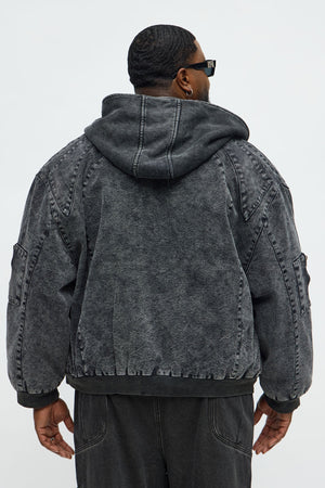 Elan de Paris™ Oversized Padded Hooded Utility Bomber - Charcoal/combo