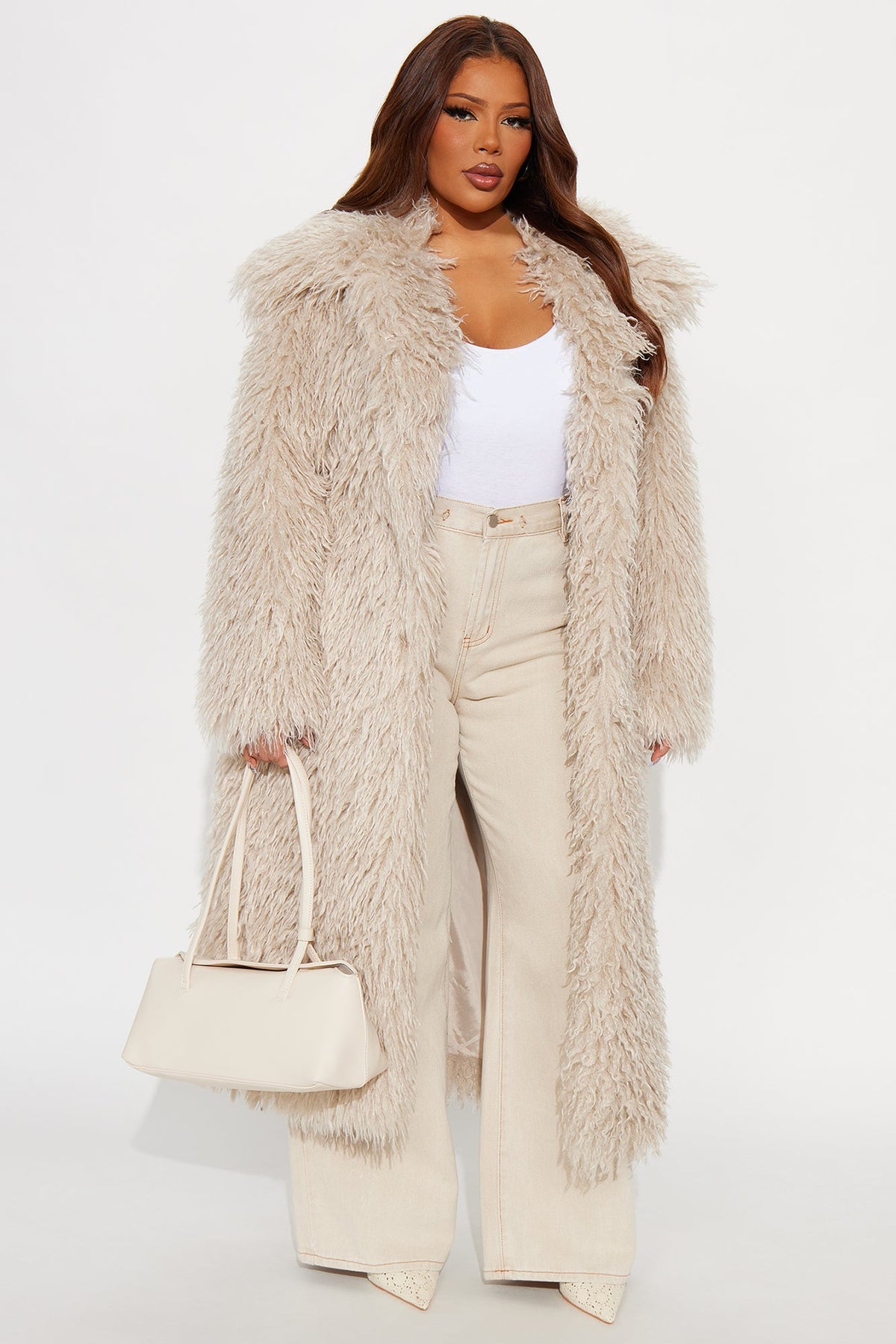 Elan de Paris™ Glamour Rush Faux Fur Coat - Oatmeal