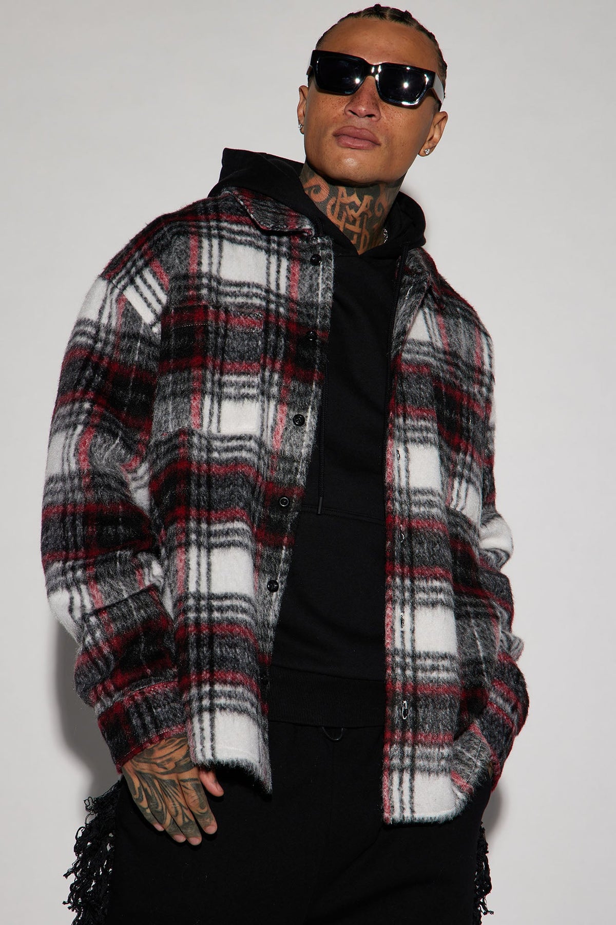 Elan de Paris™ Move Up Plaid Shacket - Red/combo