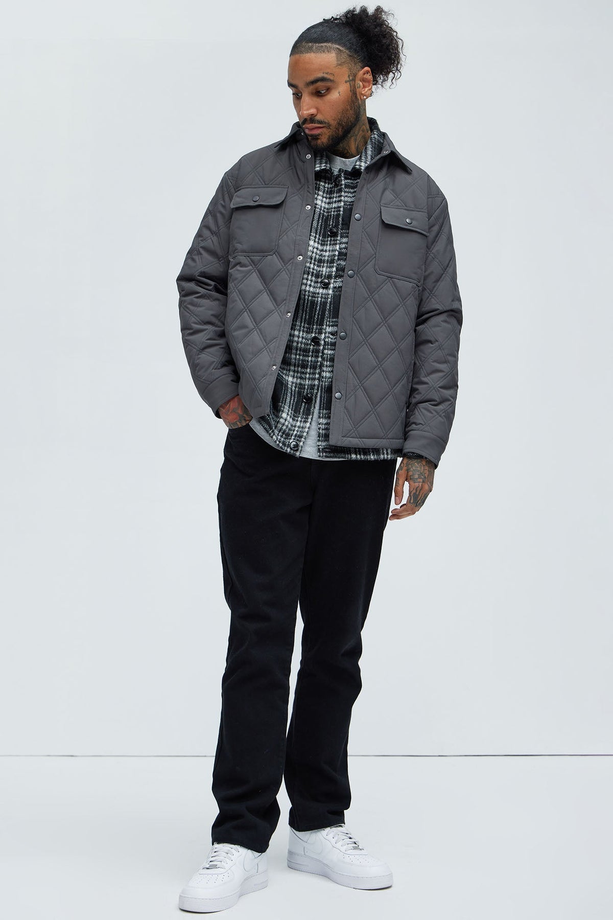 Elan de Paris™ Auburn Quilted Shirt Jacket - Charcoal