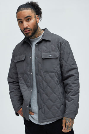 Elan de Paris™ Auburn Quilted Shirt Jacket - Charcoal