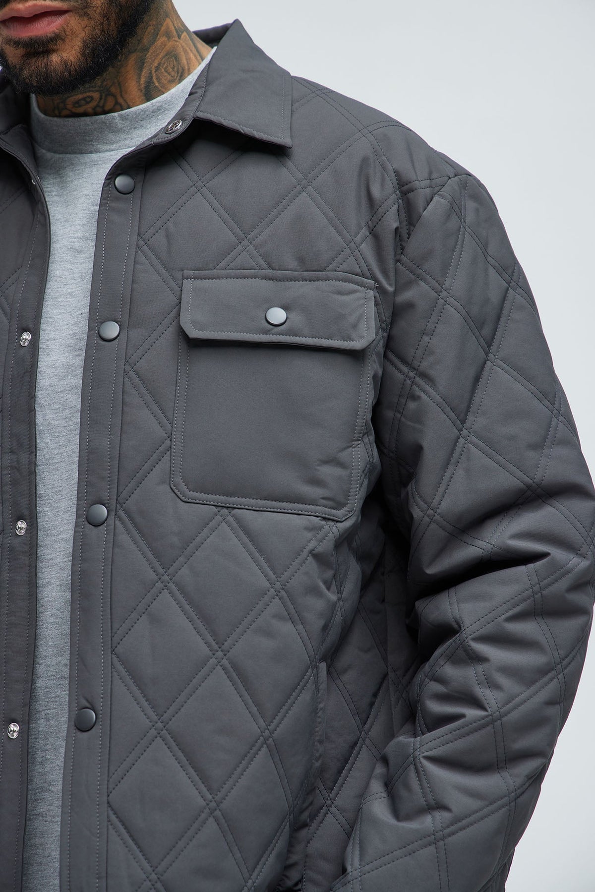 Elan de Paris™ Auburn Quilted Shirt Jacket - Charcoal