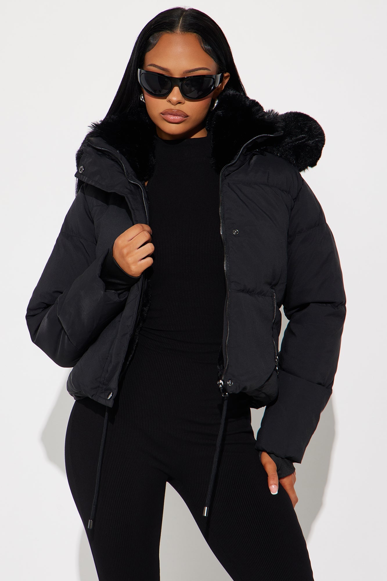Elan de Paris™ Put It On Ice Hooded Puffer Jacket - Black