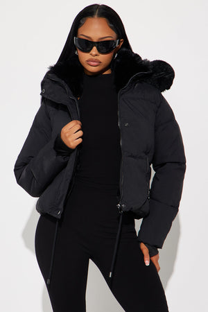 Elan de Paris™ Put It On Ice Hooded Puffer Jacket - Black