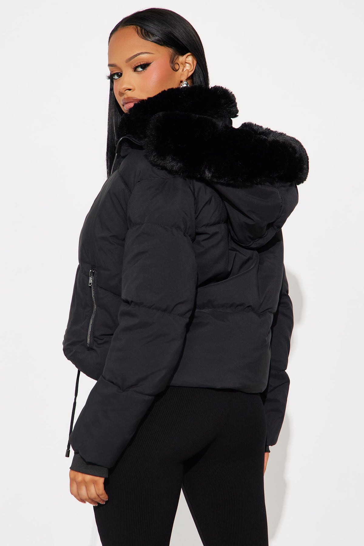 Elan de Paris™ Put It On Ice Hooded Puffer Jacket - Black