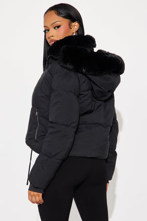 Elan de Paris™ Put It On Ice Hooded Puffer Jacket - Black