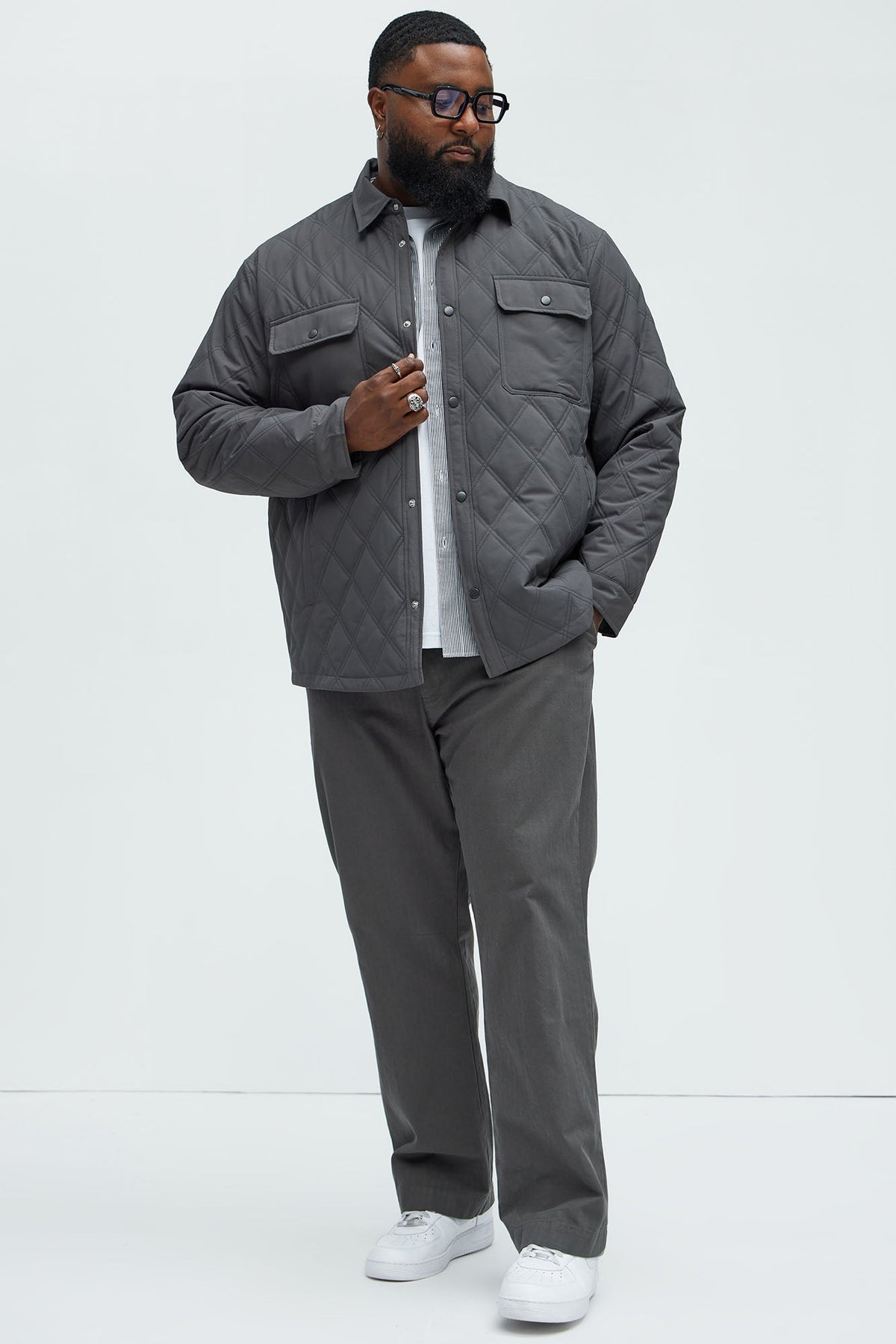 Elan de Paris™ Auburn Quilted Shirt Jacket - Charcoal