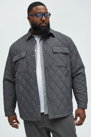 Elan de Paris™ Auburn Quilted Shirt Jacket - Charcoal