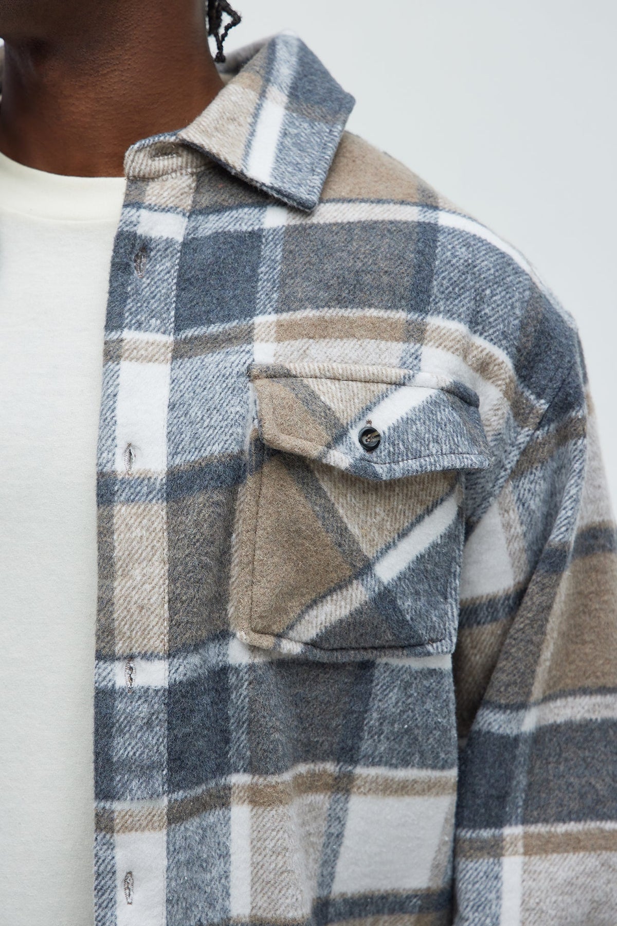 Elan de Paris™ Wanted Plaid Shacket - Tan/Multi