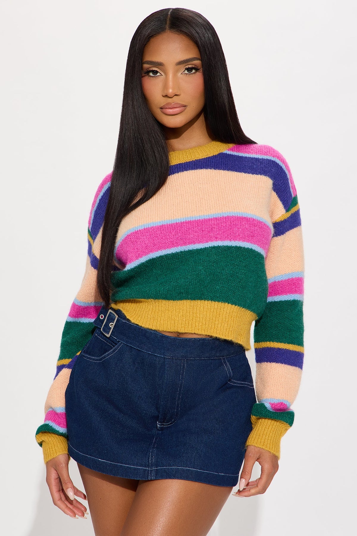 Elan de Paris™ Warm And Fuzzy Striped Sweater - Multi Color